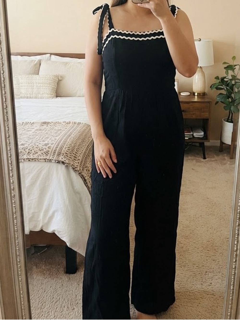 Lily Rose Black Jumpsuit with White Ric Rac Trim - Size XL - Excellent Condition